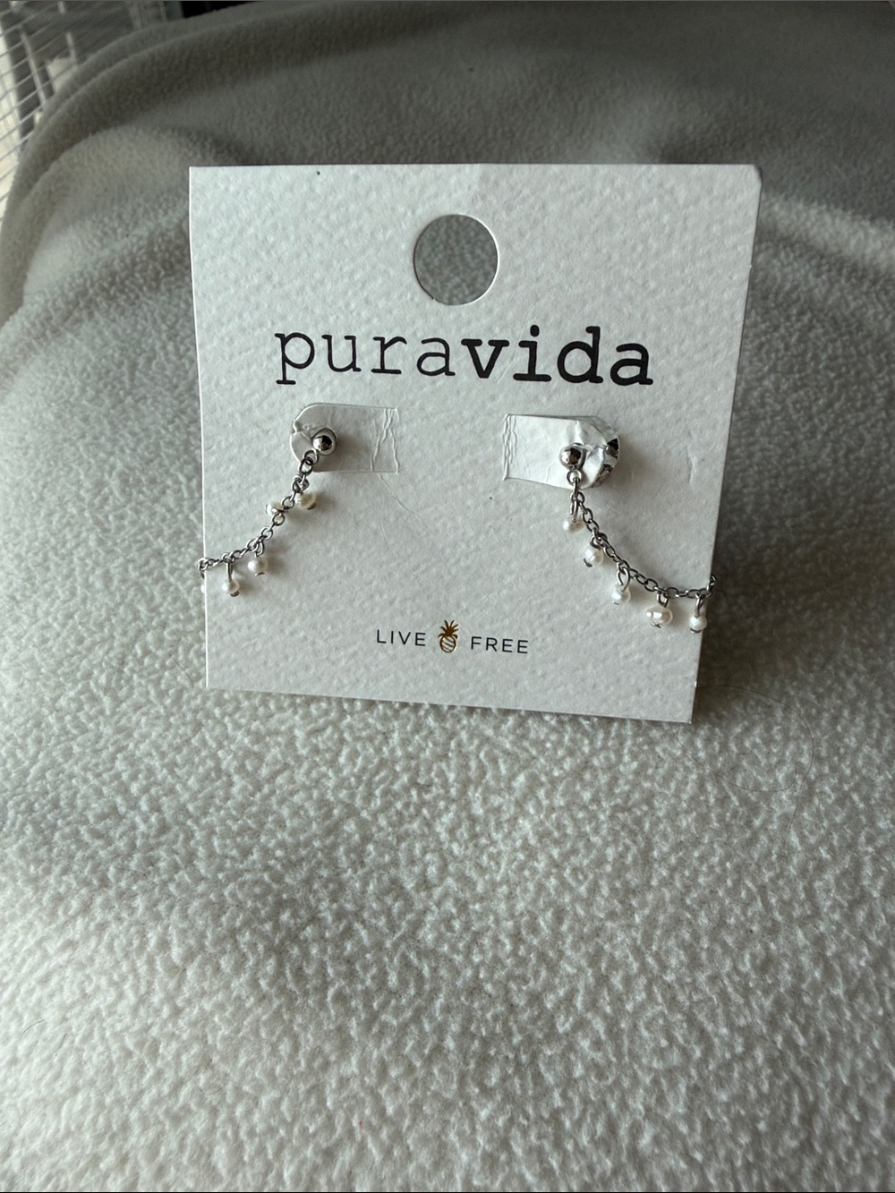 Pura Vida Silver Chain Earrings with White Pearl Drops